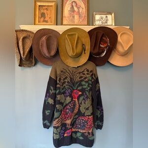 VINTAGE Cape Isle Knitters Hand Knit peacock Bird Sweater dress tunic Sz small